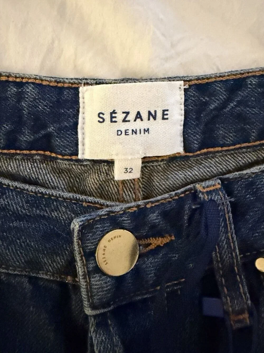 Sezane Button Fly High Waist Raw Hem Women’s Blue Jeans Denim Size 32 NWT